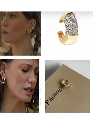 Aycha Aksesuar Serenay Sarıkaya Iki Renkli Zirkon Taşlı Deliksiz Geçirmeli Kıkırdak Küpe Leyla Küpesi