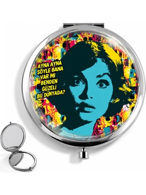 Leylaki Pop Art Tasarımlı Cep Aynası | Retro Kadın Desenli El Aynası | Yuvarlak Makyaj Aynası | Çanta Için Şık Aksesuar