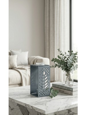 Moon Frame Studio Avena Başak Desenli Modern Metal Mumluk (Gri )