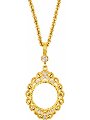 Vipfoni Gold Renk Zirkon Taşlı Kaplama Gram ve Çeyreklik Takılan Zincir Dahil 60CM Kolye