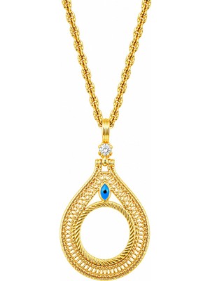 Vipfoni Gold Renk Zirkon Taşlı Kaplama Gram ve Çeyreklik Takılan Zincir Dahil 60CM Kolye -M1