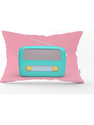 Rem Home Nostaljik Radyo Temalı Dijital Baskılı Dikdörtgen Yastık Kırlent Kılıfı