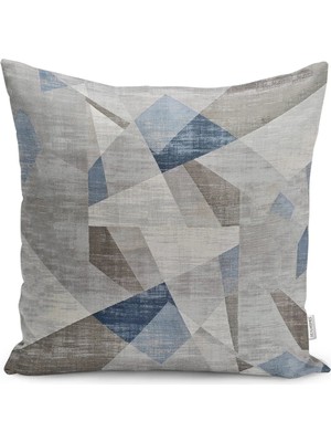 Rem Home Krem - Mavi Zeminde Geometrik Motifli Dokuma Desenli Dijital Baskılı Yastık Kırlent Kılıfı