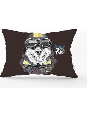 Rem Home Brave Dog Pilot Motifli Dijital Baskılı Modern Dikdörtgen Yastık Kırlent Kılıfı