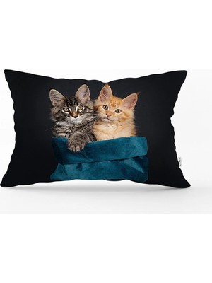 Rem Home Sevimli Kedi Desenli Dijital Baskılı Modern Dikdörtgen Yastık Kırlent Kılıfı