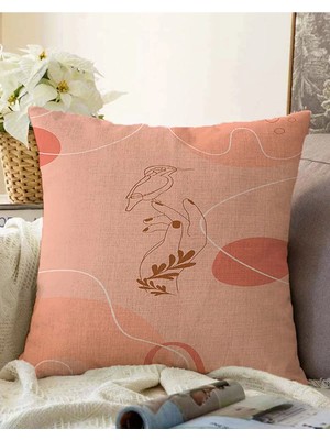 Rem Home Çift Taraflı Onedraw Çizimli Yaprak Desenli Dijital Baskılı Modern Raşel Örme Kırlent Kılıfı