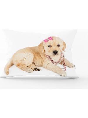 Rem Home Sevimli Köpek Desenli Dijital Baskılı Modern Dikdörtgen Yastık Kırlent Kılıfı