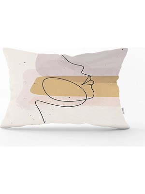 Rem Home Soft Zemınde Bayan Silüet Çizimli Dijital Baskılı Modern Dikdörtgen Yastık Kırlent Kılıfı
