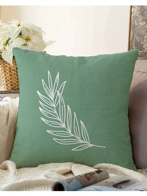 Rem Home Çift Taraflı Renkli Zeminde Yaprak Desenli Dijital Baskılı Modern Raşel Örme Yastık Kırlent Kılıfı