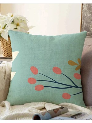 Rem Home Çift Taraflı Renkli Zeminli Renkli Çiçek Desenli Dijital Baskılı Modern Raşel Yastık Kırlent Kılıfı