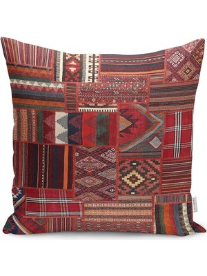 Rem Home Kiremit Zeminde Kilim Motifli Eskitme Desenli Dijital Baskılı Yastık Kırlent Kılıfı