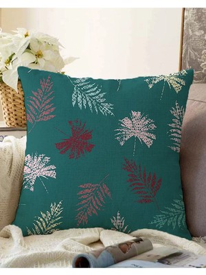 Rem Home Çift Taraflı Renkli Zeminde Pastel Renkli Yaprak Desenli Modern Raşel Örme Yastık Kırlent Kılıfı