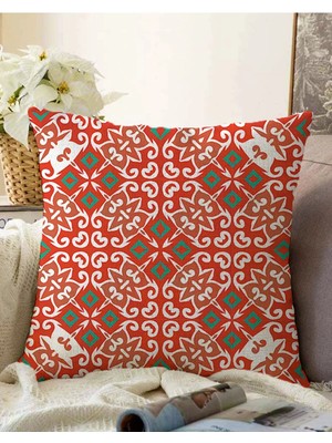 Rem Home Çift Taraflı Beyaz Zeminde Çini Desenli Dijital Baskılı Modern Raşel Örme Yastık Kırlent Kılıfı