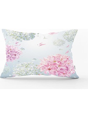 Rem Home Pastel Zeminli Renkli Ortanca Çiçek Dijital Baskılı Modern Dikdörtgen Yastık Kırlent Kılıfı