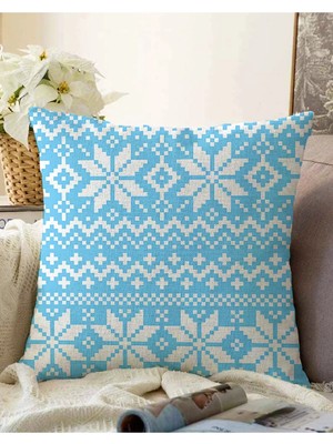 Rem Home Çift Taraflı Mavi Zeminli Kartanesi Motifli Dijital Baskılı Modern Raşel Örme Yastık Kırlent Kılıfı