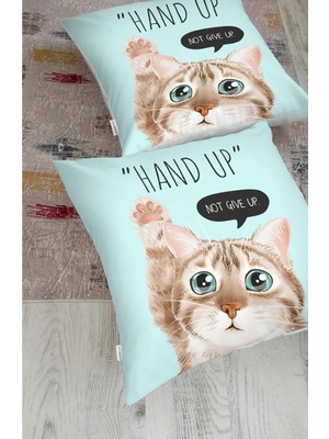 Rem Home Sevimli Kedi Desenli Dijital Baskılı Modern Hayvan Yer Minderi (1000GR Iç Dolgulu)