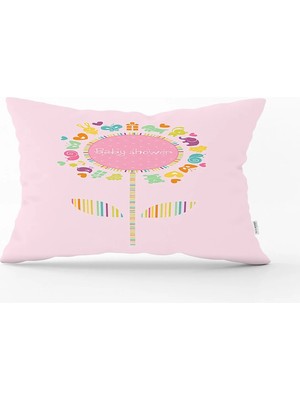 Rem Home Pembe Zeminde Baby Shower Tasarımlı Çocuk Odası Dikdörtgen Yastık Kılıfı