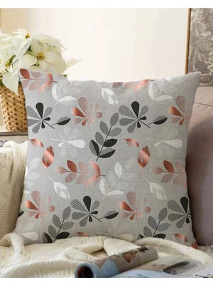 Rem Home Çift Taraflı Pastel Zeminde Yaprak Desenli Dijital Baskılı Modern Raşel Örme Yastık Kırlent Kılıfı