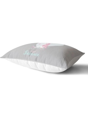 Rem Home Yeşil Pembe Çizgili Baby Shower Kuğu Tasarımlı Çocuk Odası Dikdörtgen Yastık Kılıfı