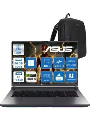 Asus Rog Strix G18 G815LW Intel Ultra 9 290HX Plus Aı 96GB Ddr5 1tb Ssd+1tbssd 16GB/RTX5080 175W 18-Inch 2.5k (2560 x 1600, Wqxga 240Hz  WINDOWS11PRO Gaming Laptop WSA311P44+ZETTAÇANTA