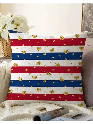 Rem Home Çift Taraflı Beyaz Zemin Üzerinde Gold Detaylı Kalp Desenli Modern Raşel Örme Yastık Kırlent Kılıfı