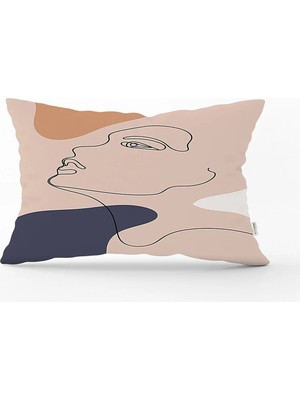 Rem Home Pastel Renkli Zeminli Bayan Silüetli Dijital Baskılı Modern Dikdörtgen Yastık Kırlent Kılıfı