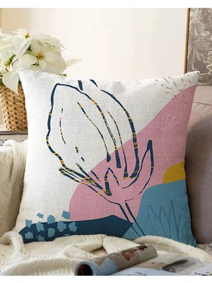Rem Home Çift Taraflı Renkli Zeminde Pastel Desenli Çiçek Motifli Modern Raşel Örme Yastık Kırlent Kılıfı