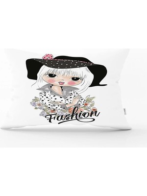 Rem Home Fashion Girl Dijital Baskılı Dikdörtgen Yastık Kırlent Kılıfı