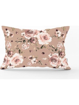 Rem Home Pastel Zeminli Renkli Çiçek Desenli Dijital Baskılı Modern Dikdörtgen Yastık Kırlent Kılıfı