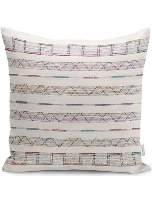 Rem Home Ekru Zeminde Etnik Motifli Vintage Desenli Dijital Baskılı Yastık Kırlent Kılıfı