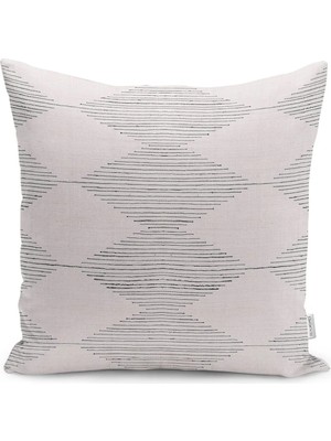 Rem Home Krem Zeminde Geometrik Motifli Tribal Desenli Dijital Baskılı Yastık Kırlent Kılıfı