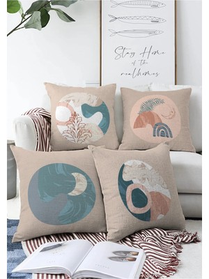 Rem Home 4'lü Çift Taraflı Özel Tasarım Dijital Baskılı Modern Raşel Kırlent Kılıfı Seti 55X55CM