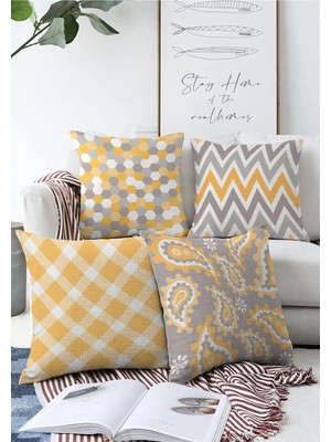 Rem Home 4'lü Çift Taraflı Özel Tasarım Dijital Baskılı Modern Raşel Kırlent Kılıfı Seti 55X55CM