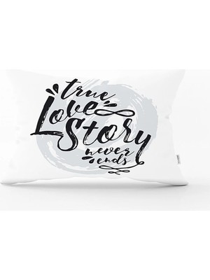 Rem Home Love Story Yazı Desenli Dijital Baskılı Dekoratif Dikdörtgen Yastık Kılıfı