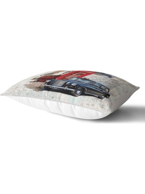 Rem Home London Car Dijital Baskılı Dekoratif Dikdörtgen Yastık Kırlent Kılıfı