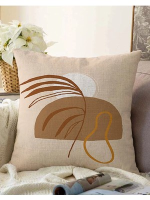 Rem Home Çift Taraflı Onedraw Çizimli Yaprak Desenli Dijital Baskılı Modern Raşel Örme Yastık Kılıfı
