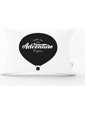 Rem Home Adventure Balon Resimli Dijital Baskılı Dekoratif Dikdörtgen Kırlent Kılıfı
