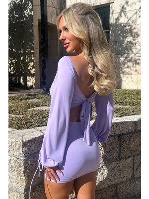 Pink Life Lavender Glow Bağlamalı Lila Mini Elbise