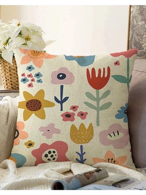 Rem Home Çift Taraflı Pastel Zeminde Çiçek Desenli Dijital Baskılı Modern Raşel Örme Yastık Kırlent Kılıfı