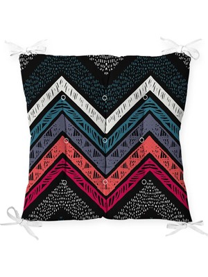 Rem Home Renki Noktalı Çizgili Zigzag Tasarımlı Pofidik Sandalye Minderi