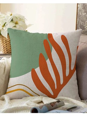 Rem Home Çift Taraflı Pastel Zeminde Yaprak Desenli Dijital Baskılı Modern Raşel Örme Yastık Kırlent Kılıfı