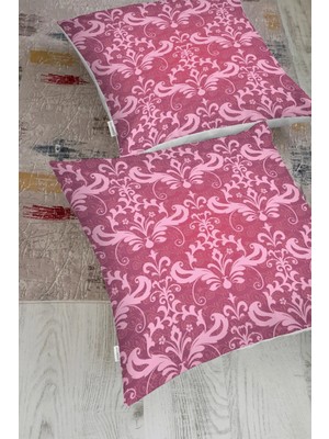 Rem Home Fuşya Zeminli Damask Motifler Modern Yer Minderi
