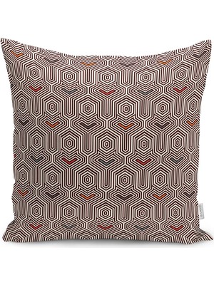 Rem Home Siyah - Bej Zeminde Geometrik Motifli Klasik Desenli Dijital Baskılı Yastık Kırlent Kılıfı