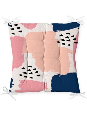 Rem Home Pastel Renkli Pembe Lacivert Siyah Noktalı Pofidik Sandalye Minderi