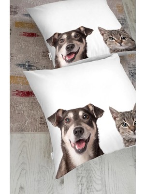 Rem Home Sevimli Köpek ve Kedi Desenli Sevimli Modern Hayvan Yer Minderi