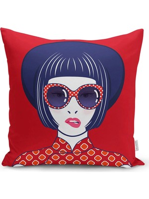 Rem Home Çift Taraflı Popart Illüstrasyon Kadın Figürlü Dijital Baskılı Özel Tasarım Raşel Örme Kırlent Kılıf