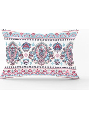 Rem Home Kırmızı Mavi Çini Motifli Modern Dijital Baskılı Dikdörtgen Yastık Kılıfı