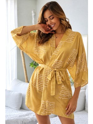 Kadın Desenli Kemerli Kimono