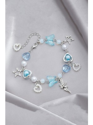 Trend Collection Mavi Kelebek Figürlü Inci Detaylı Charm Bileklik