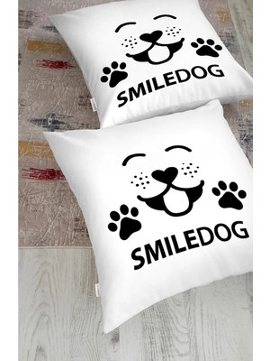 Rem Home Smiledog Motifli Dijital Baskılı Modern Hayvan Yer Minderi (1000GR Iç Dolgulu)